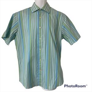 Nyne Men's Shirt Medium Stripes Blue Green White Coolmax Poplin